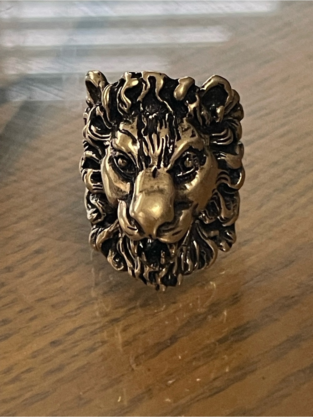 Gucci Lion Head Statement Ring in Antique Gold